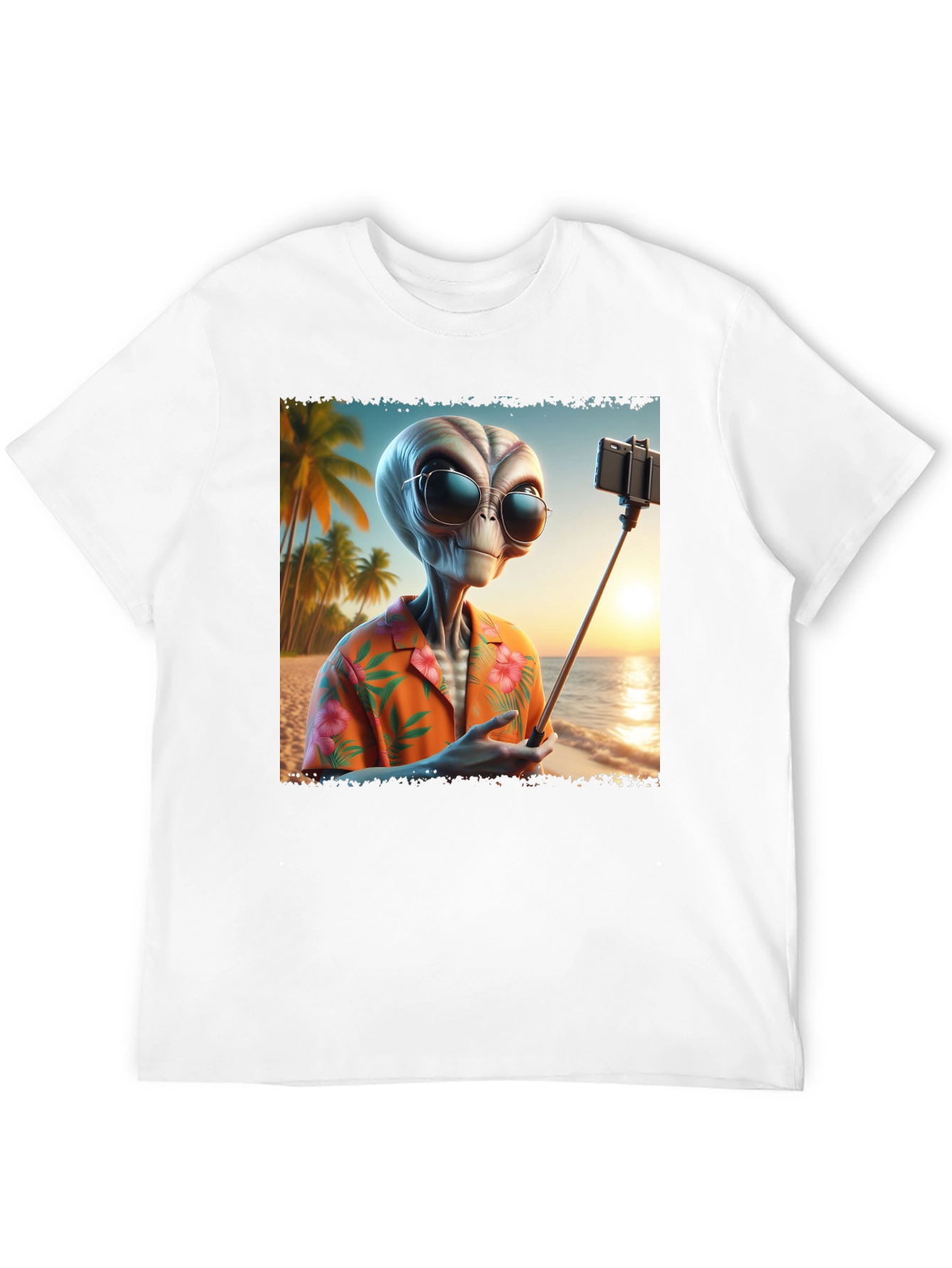 Alien Beach Selfie Graphic Tee - Black T-Shirt