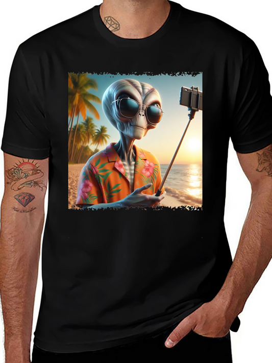 Alien Beach Selfie Graphic Tee - Black T-Shirt