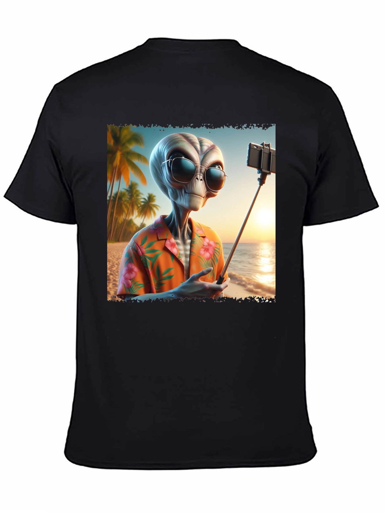 Alien Beach Selfie Graphic Tee - Black T-Shirt