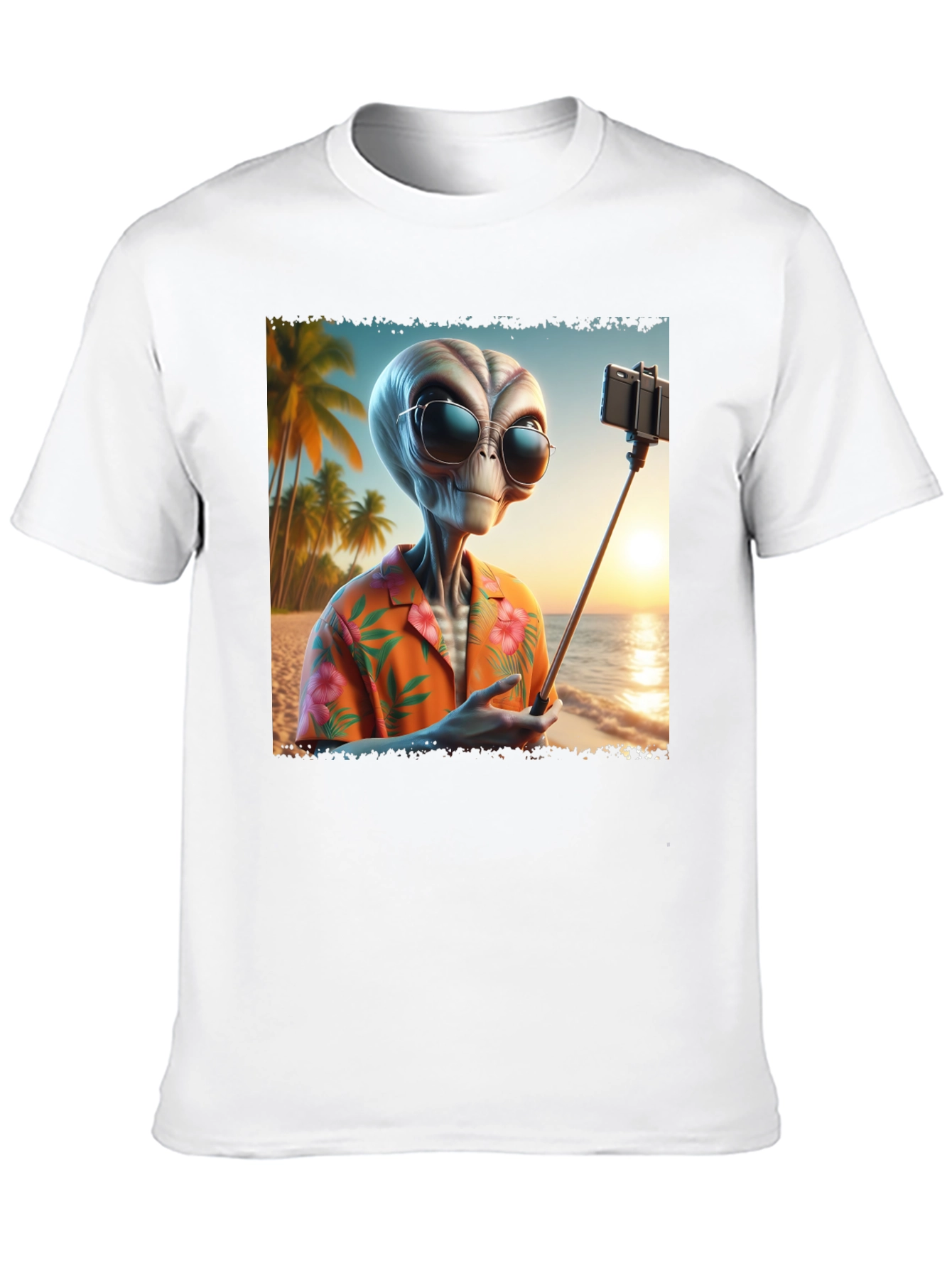 Alien Beach Selfie Graphic Tee - Black T-Shirt