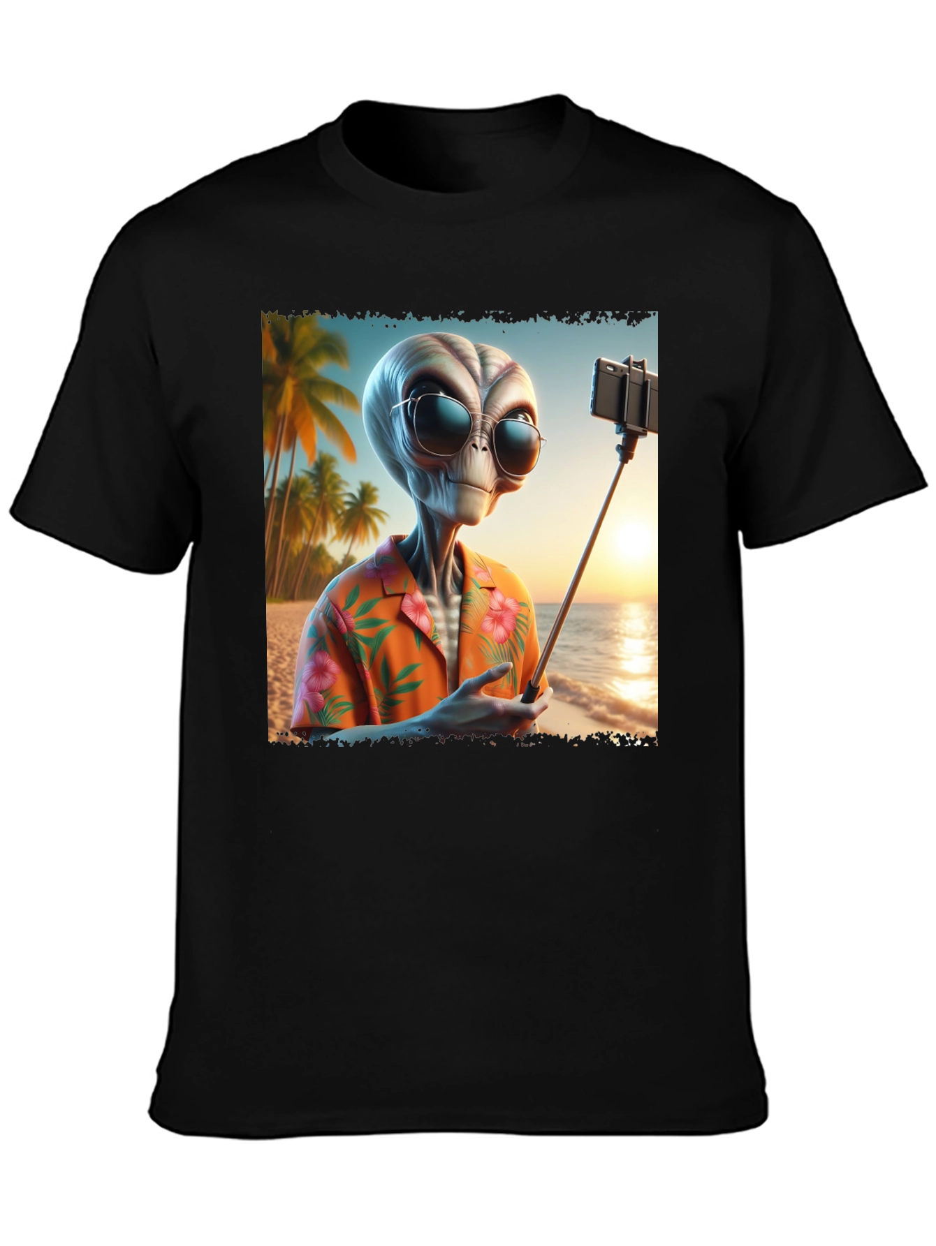 Alien Beach Selfie Graphic Tee - Black T-Shirt