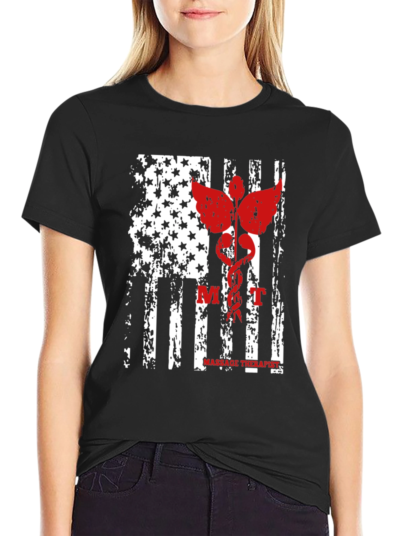 Massage Therapist American Flag Graphic Tee