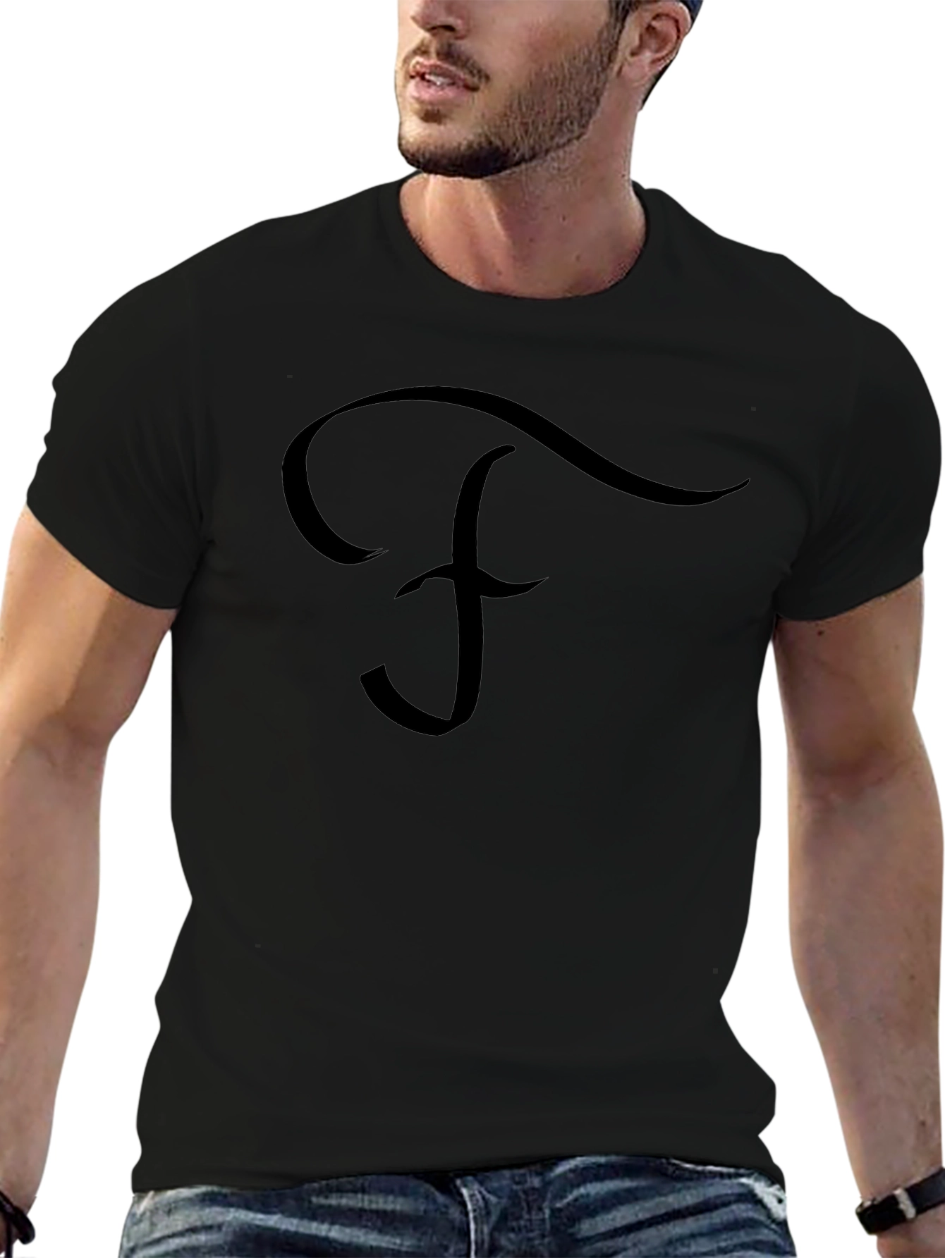 Modern Script F Graphic Black T-Shirt
