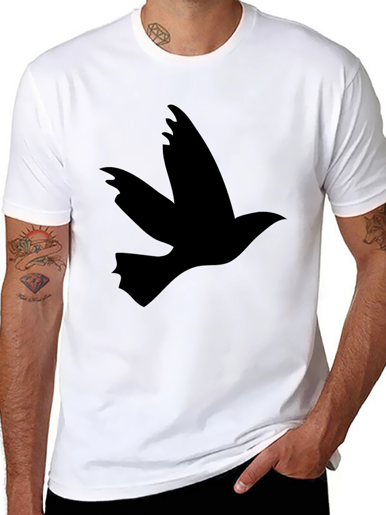 Black T-Shirt with Flying Bird Design
