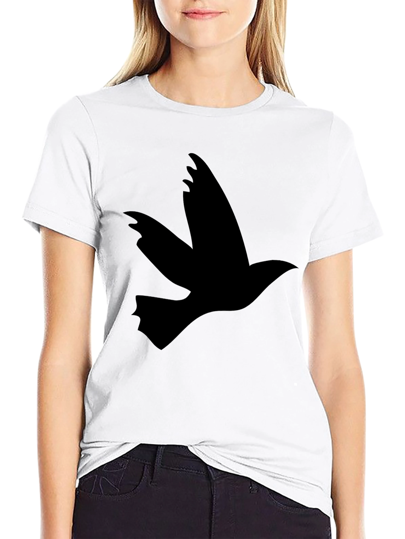 Black T-Shirt with Flying Bird Design