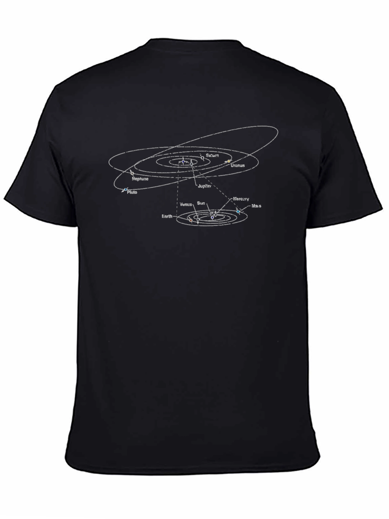 Solar System Planets Graphic Print Black T-Shirt