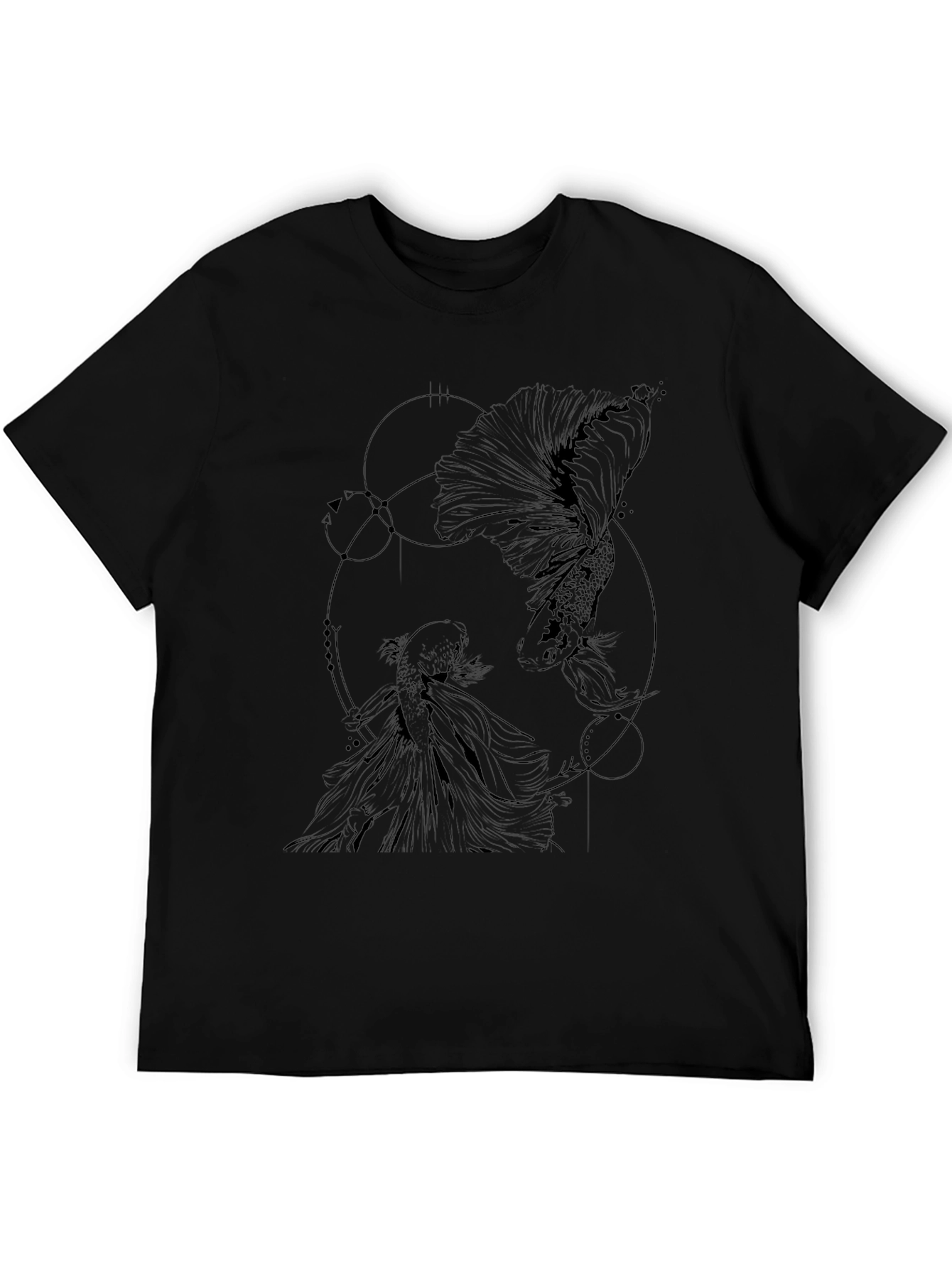 Geometric Fish Graphic Tee - Black Cotton