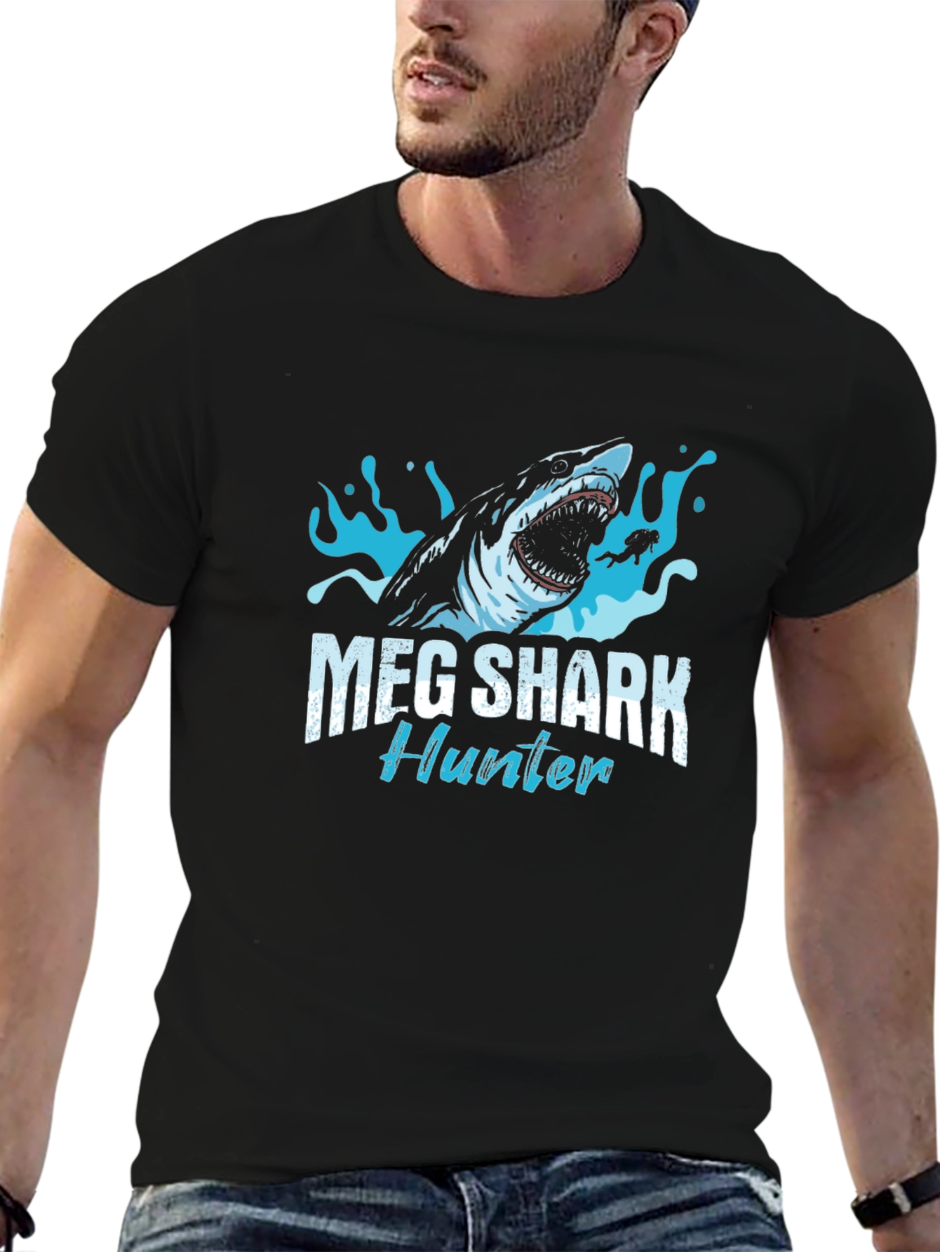 Meg Shark Hunter Graphic Tee - Black Cotton