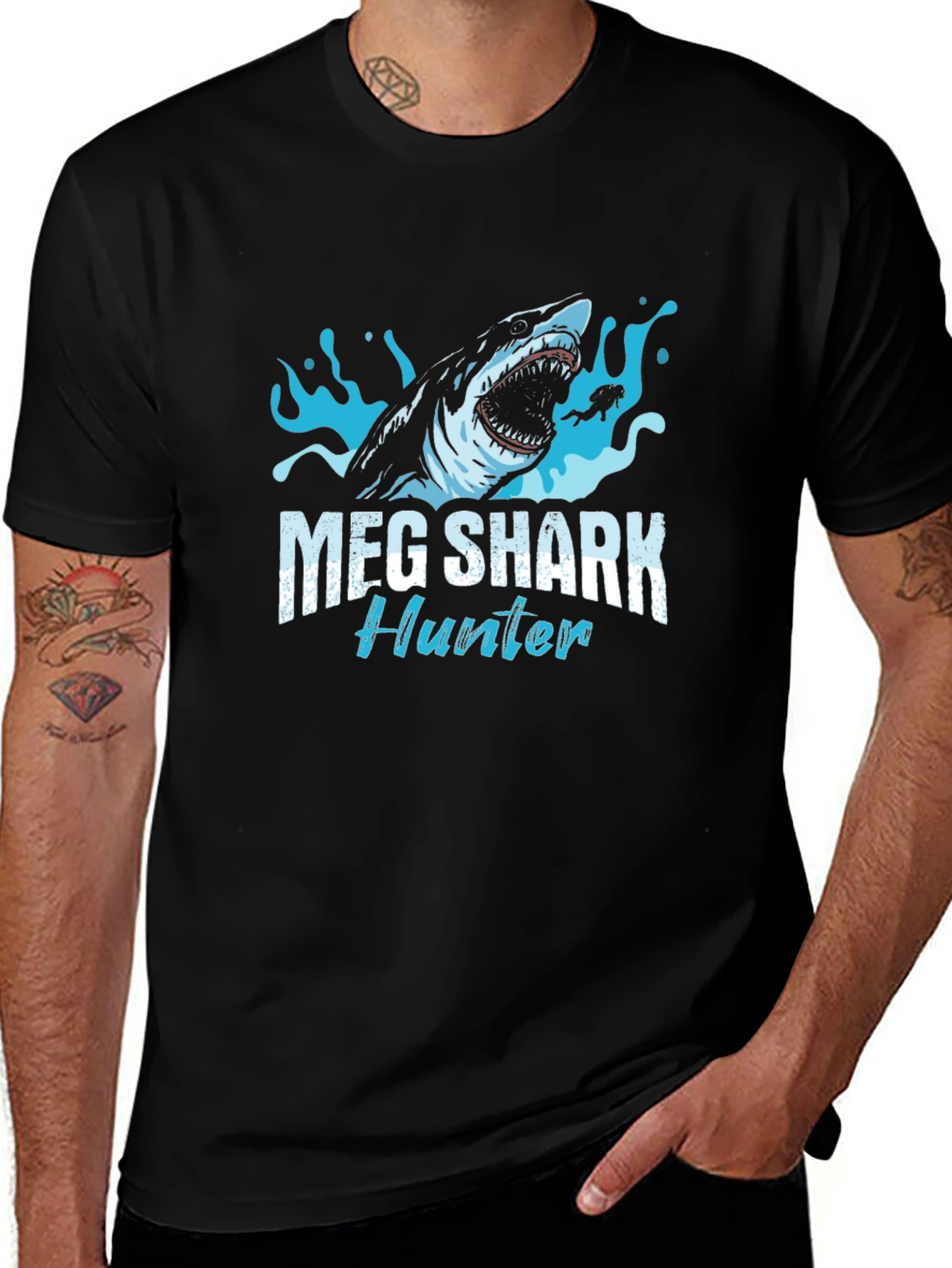 Meg Shark Hunter Graphic Tee - Black Cotton