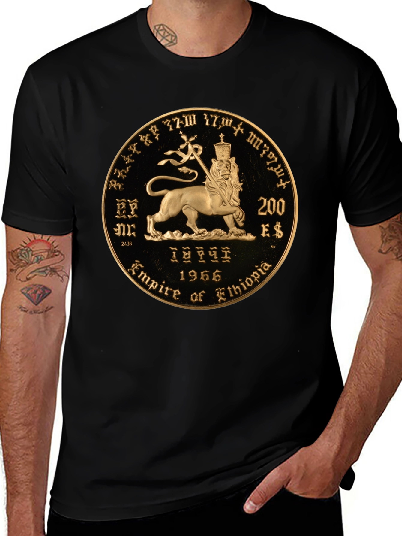 Ethiopian Lion Coin Black T-Shirt