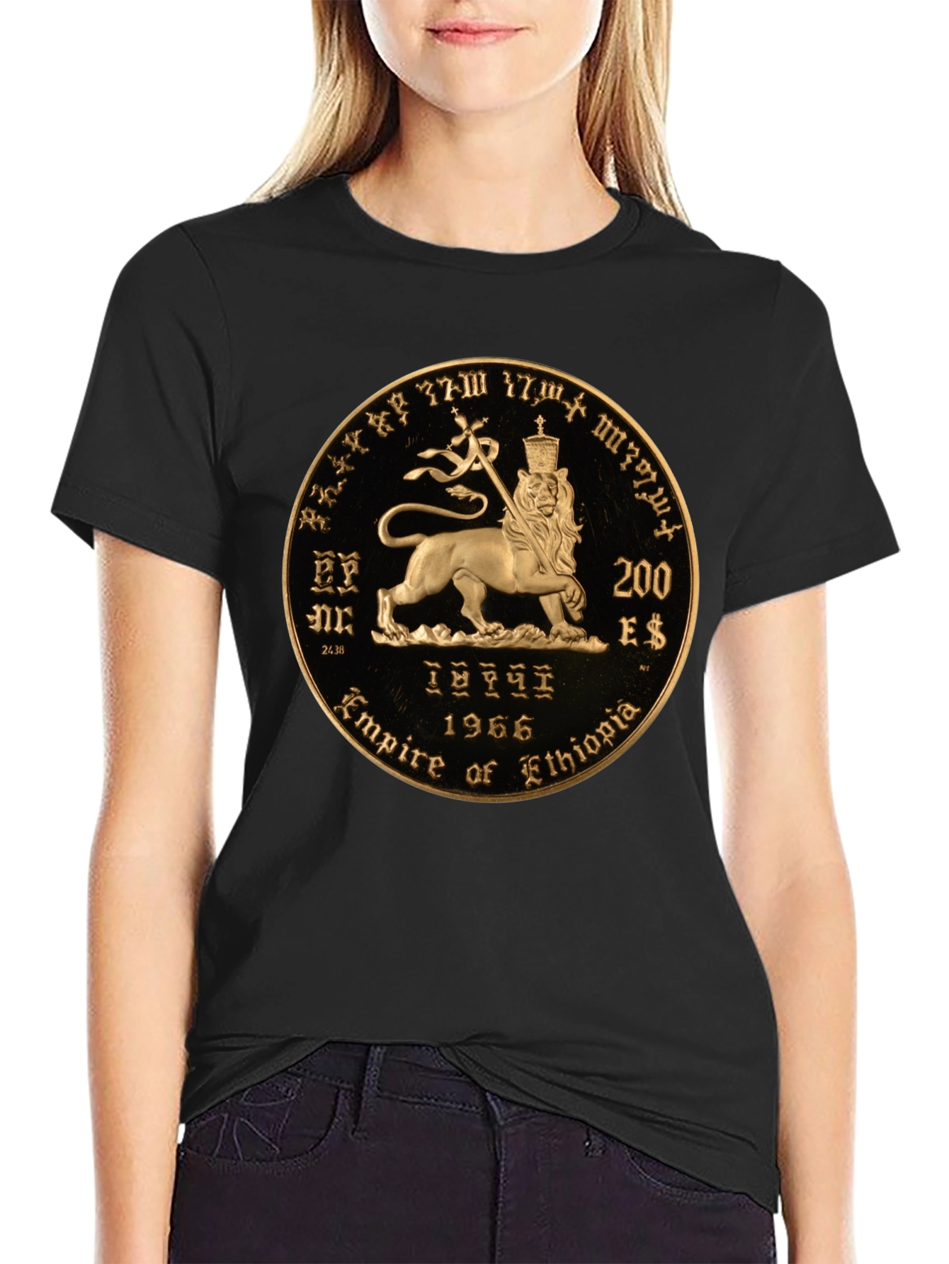 Ethiopian Lion Coin Black T-Shirt