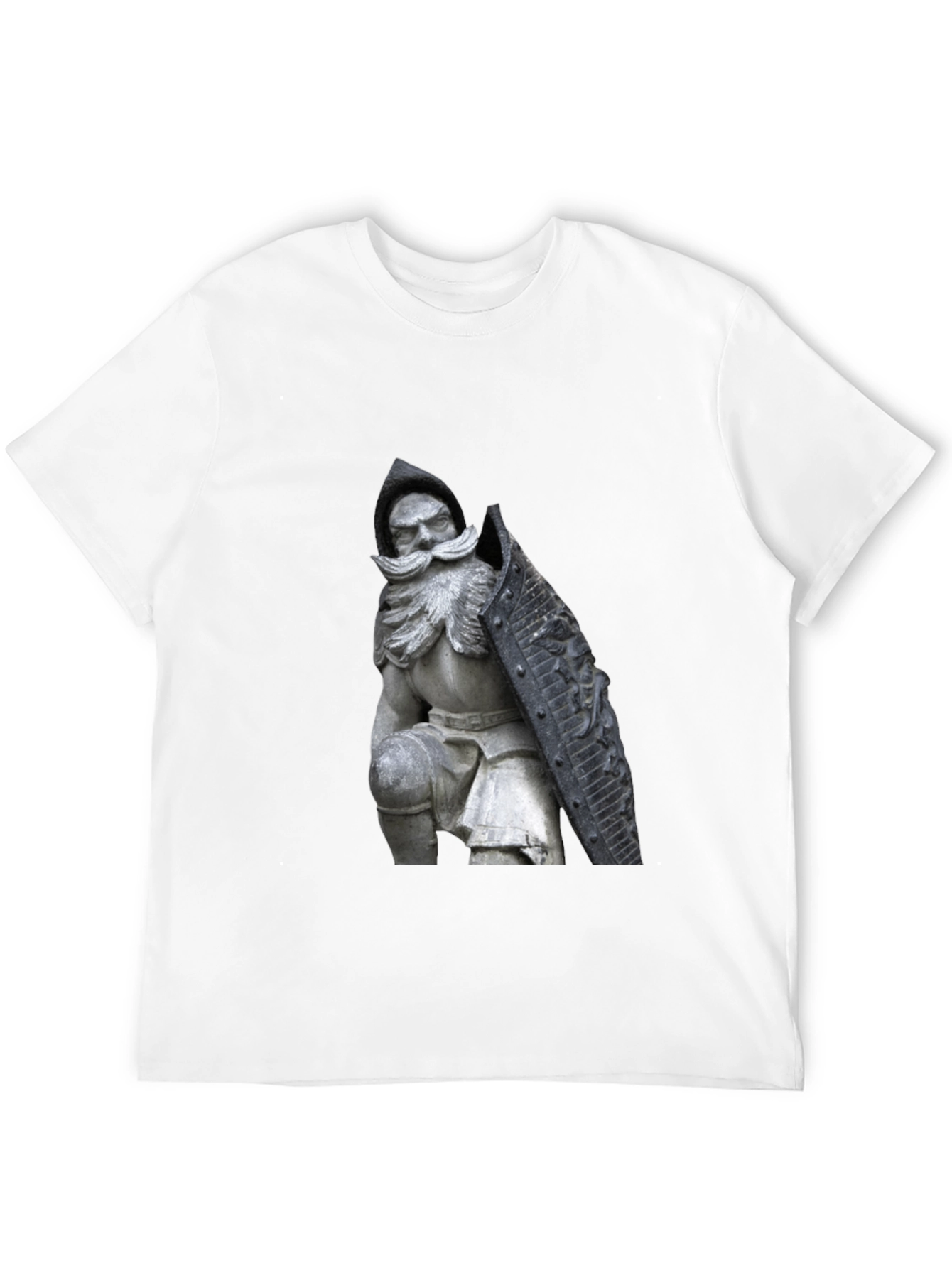 Black T-Shirt with Knight Statue Design