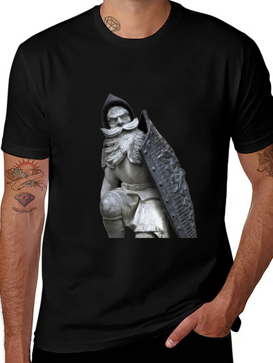 Black T-Shirt with Knight Statue Design