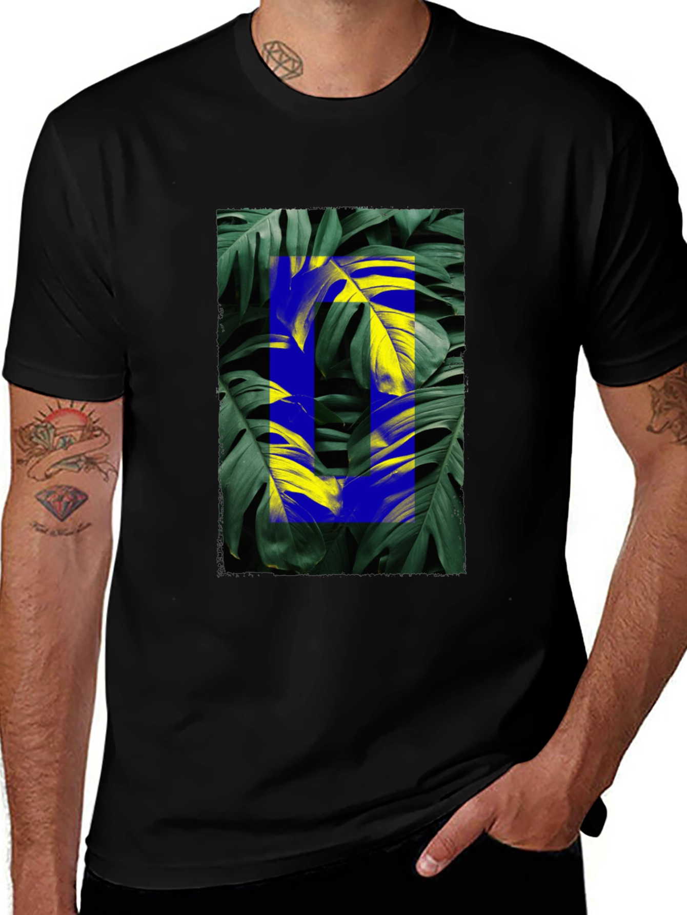 Tropical Leaf Graphic Black T-Shirt