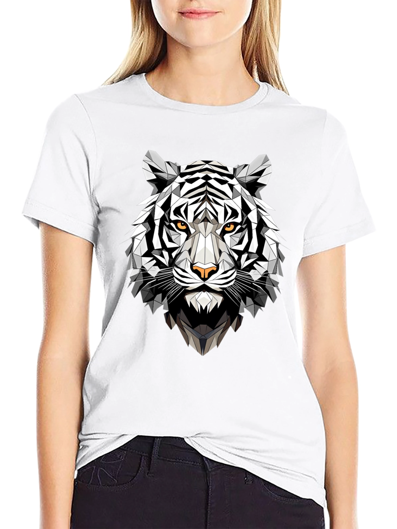 Geometric Tiger Graphic Tee - Black