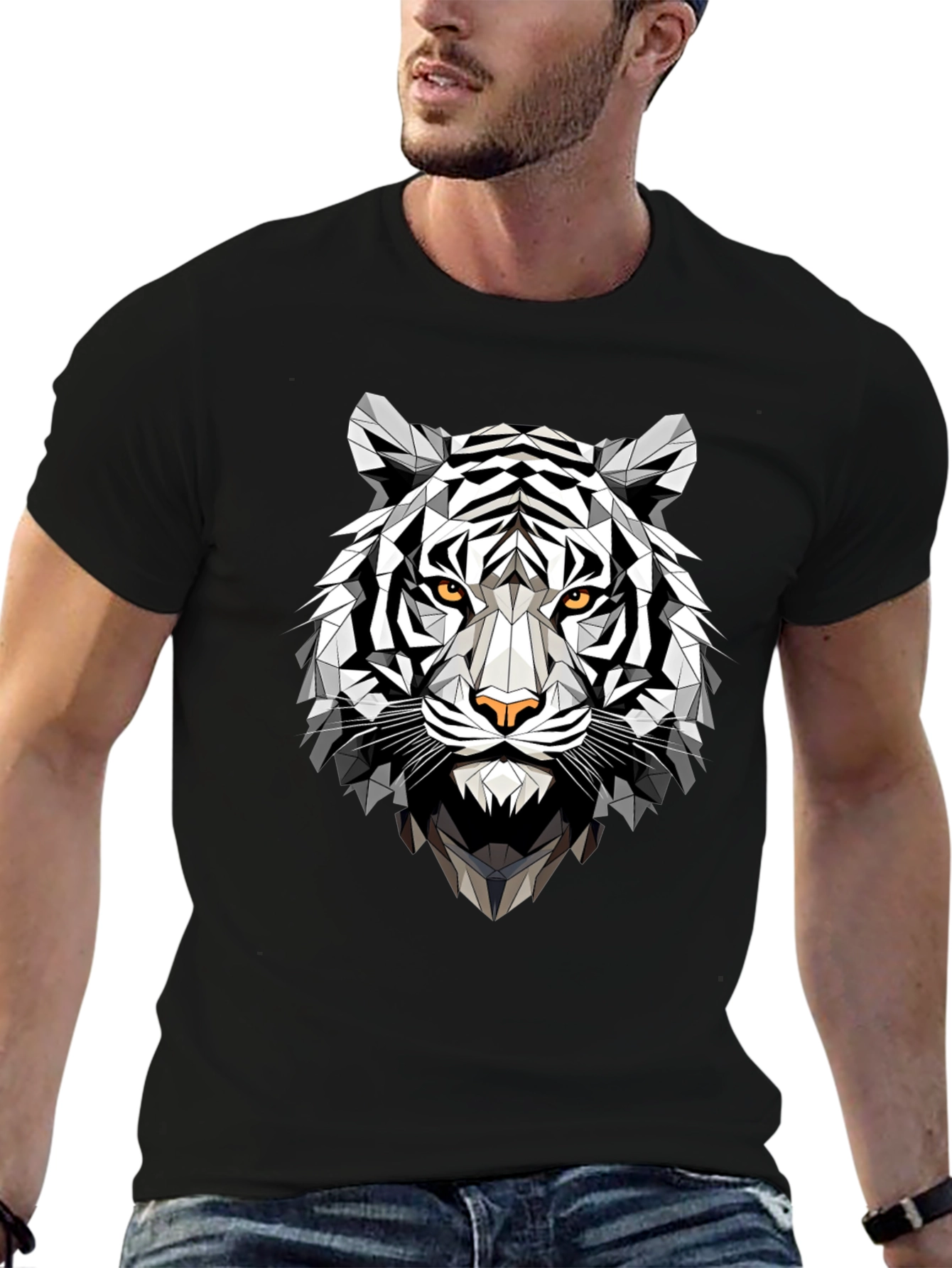 Geometric Tiger Graphic Tee - Black