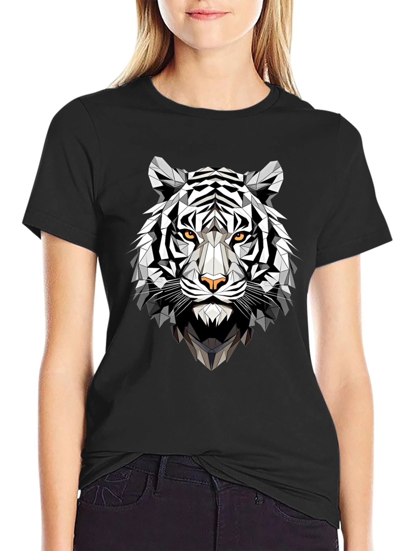 Geometric Tiger Graphic Tee - Black