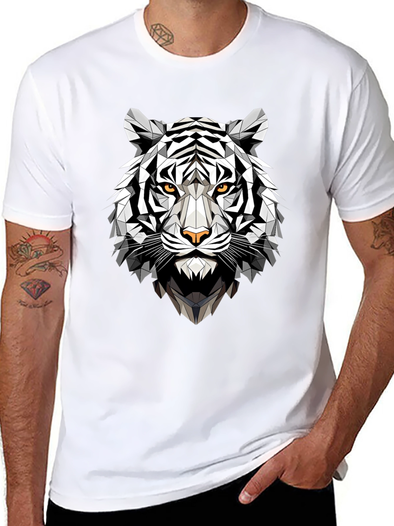 Geometric Tiger Graphic Tee - Black