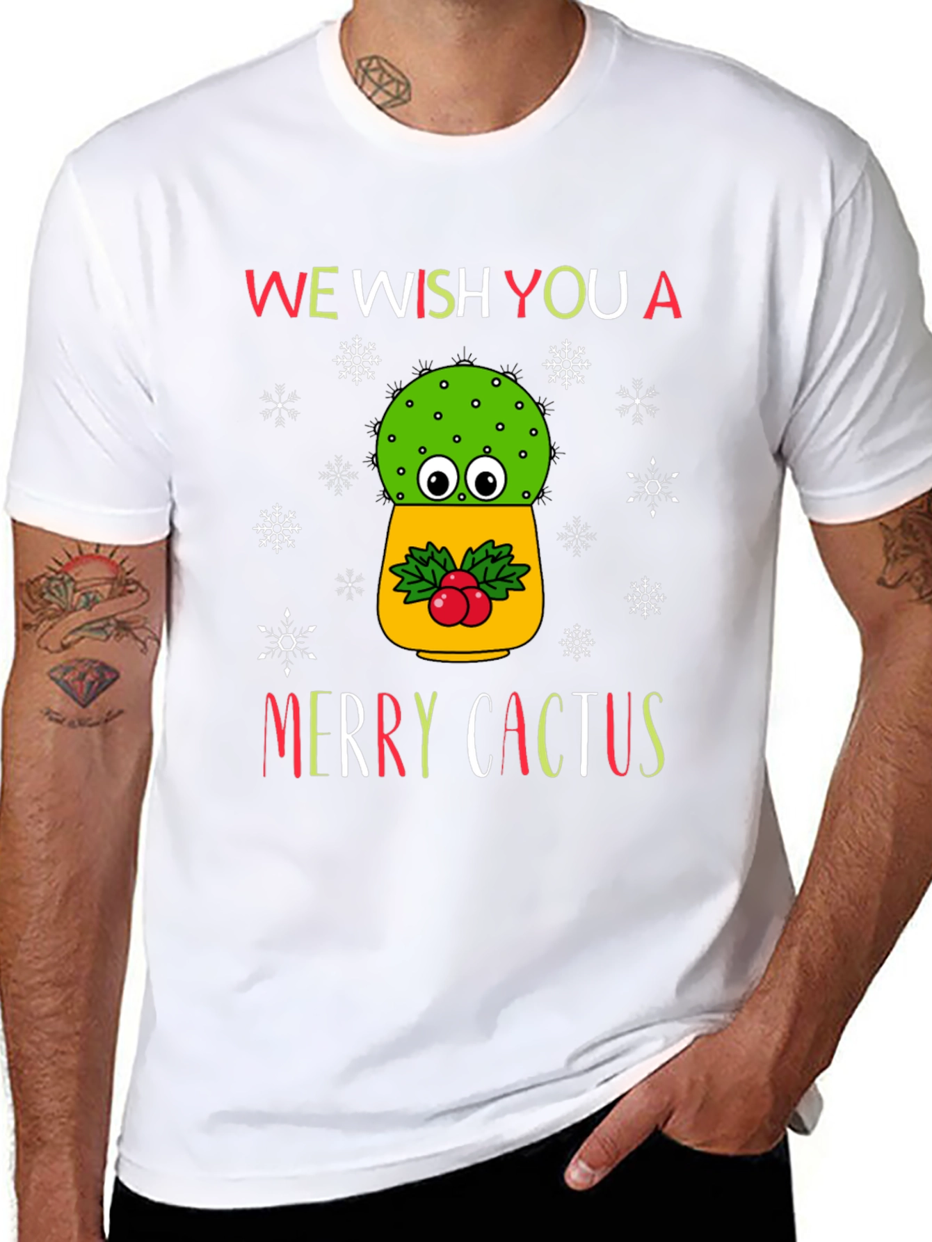 Merry Cactus Christmas Graphic T-Shirt