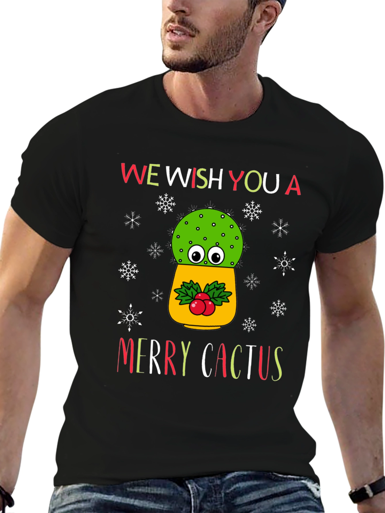 Merry Cactus Christmas Graphic T-Shirt