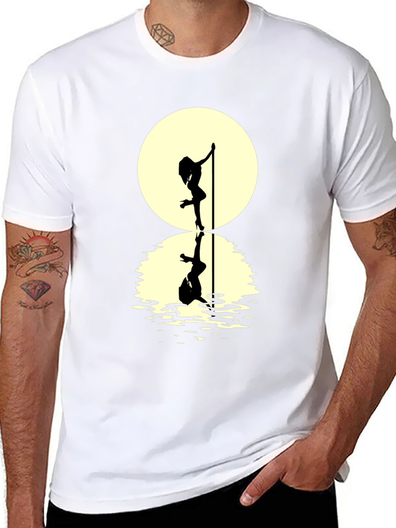 Silhouette Pole Dance T-Shirt Moon Reflection