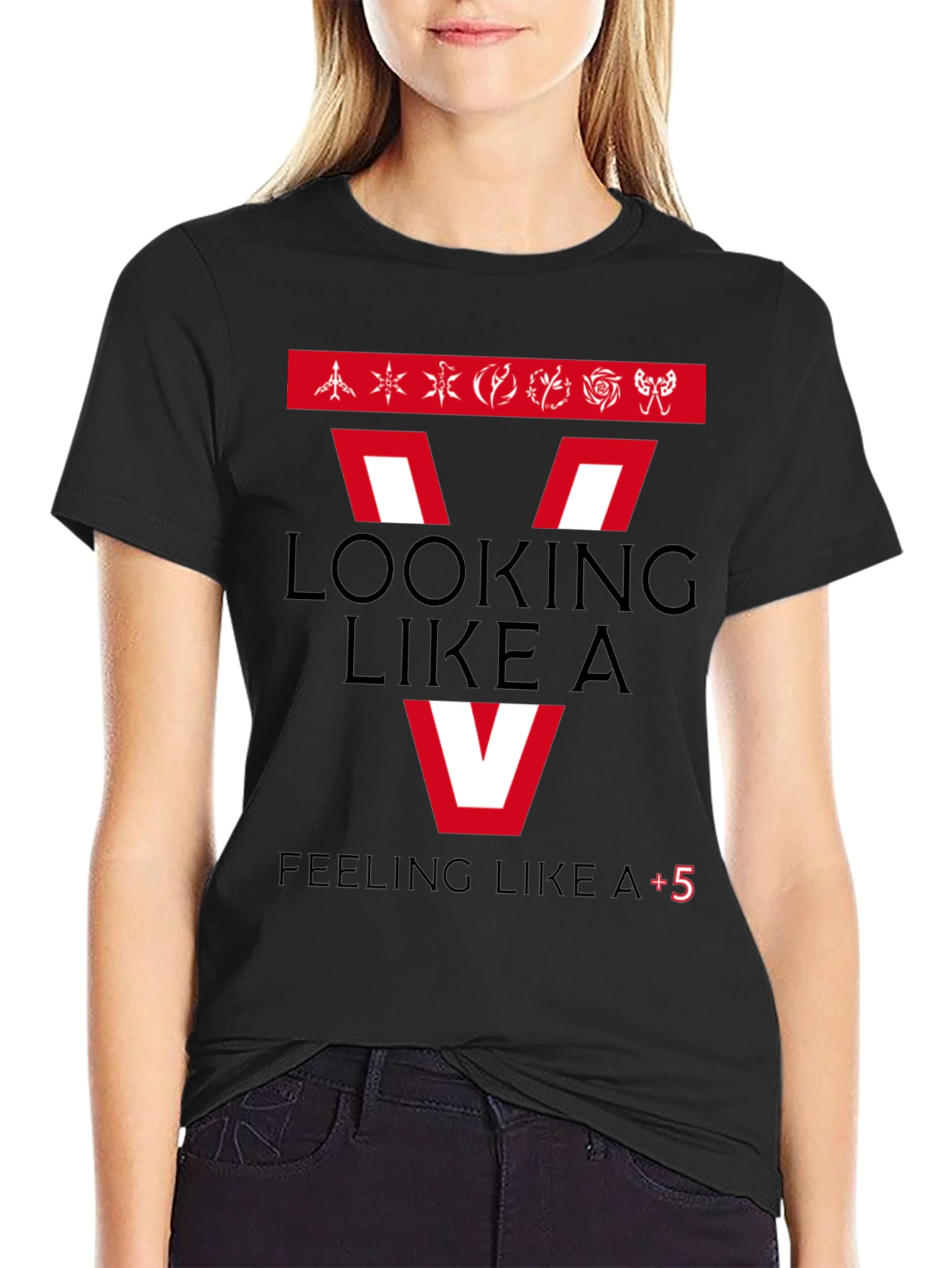 Looking Like A V Mens Black Graphic T-Shirt