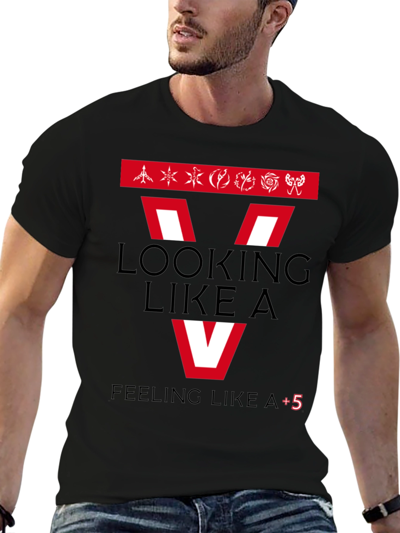 Looking Like A V Mens Black Graphic T-Shirt