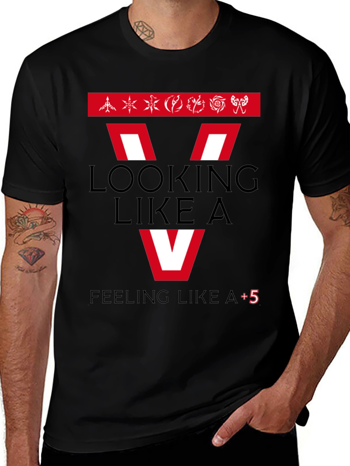 Looking Like A V Mens Black Graphic T-Shirt