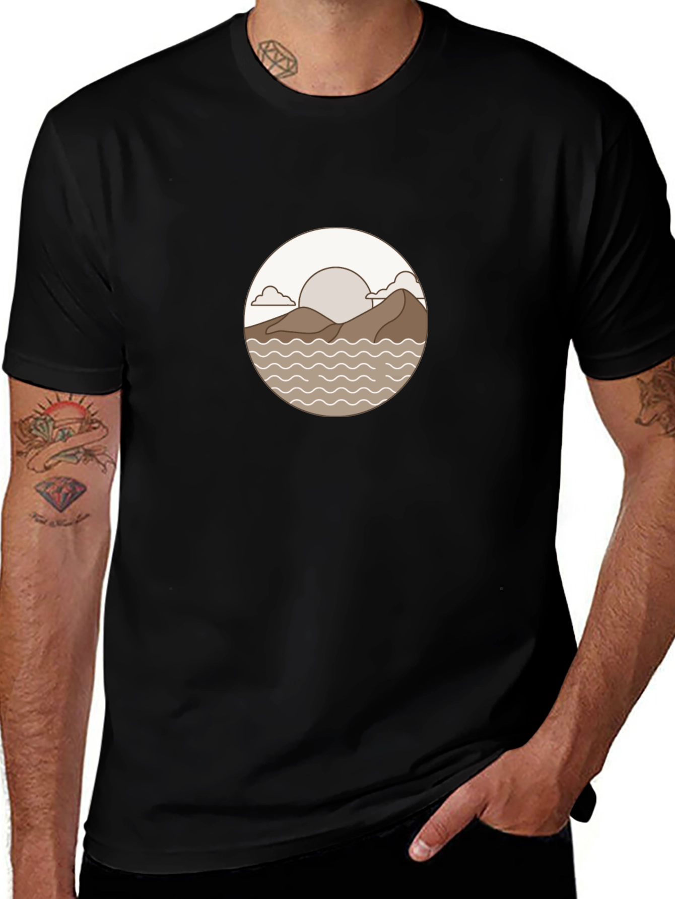 Minimalist Landscape Graphic Tee - Black