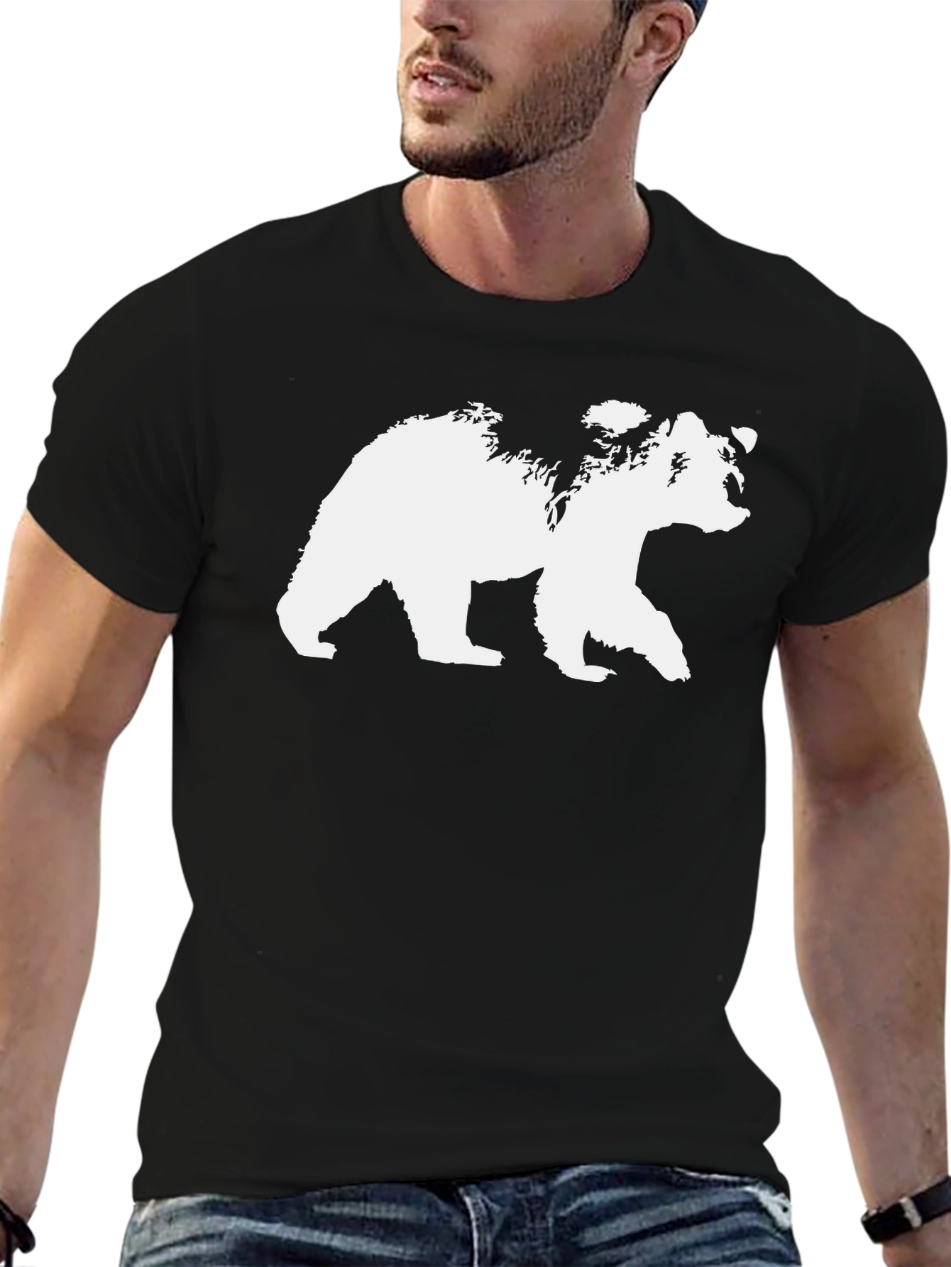 Bear Graphic Tee - Black Cotton T-Shirt