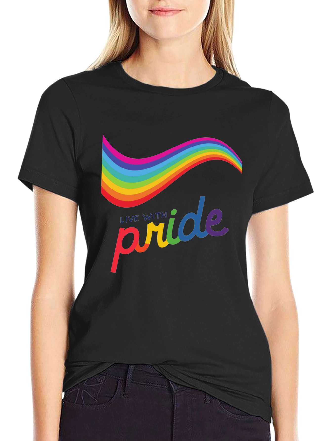 Live with Pride Rainbow Graphic Tee - Black