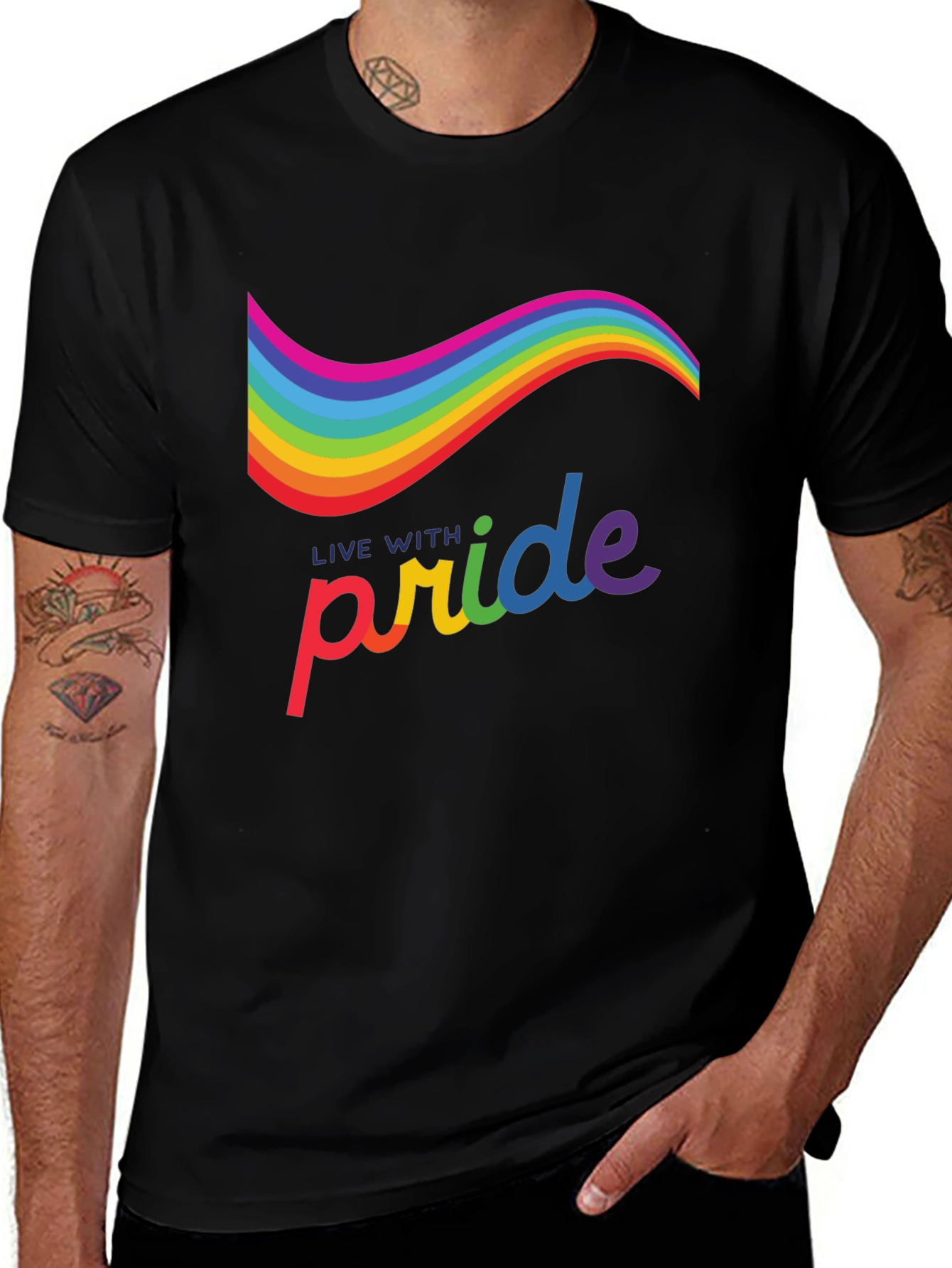 Live with Pride Rainbow Graphic Tee - Black