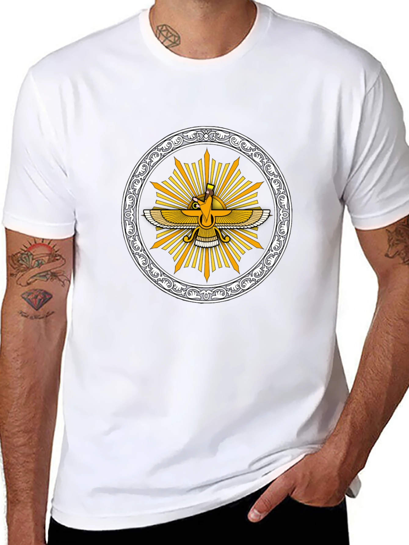 Zoroastrian Faravahar Graphic Tee - Black