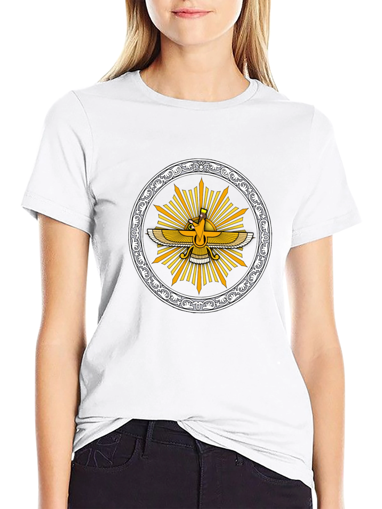 Zoroastrian Faravahar Graphic Tee - Black