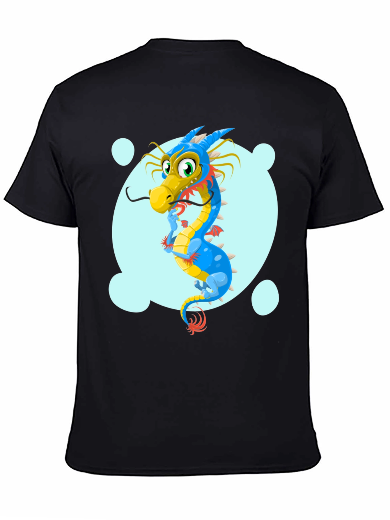 Cartoon Dragon Graphic Tee - Black Cotton T-Shirt