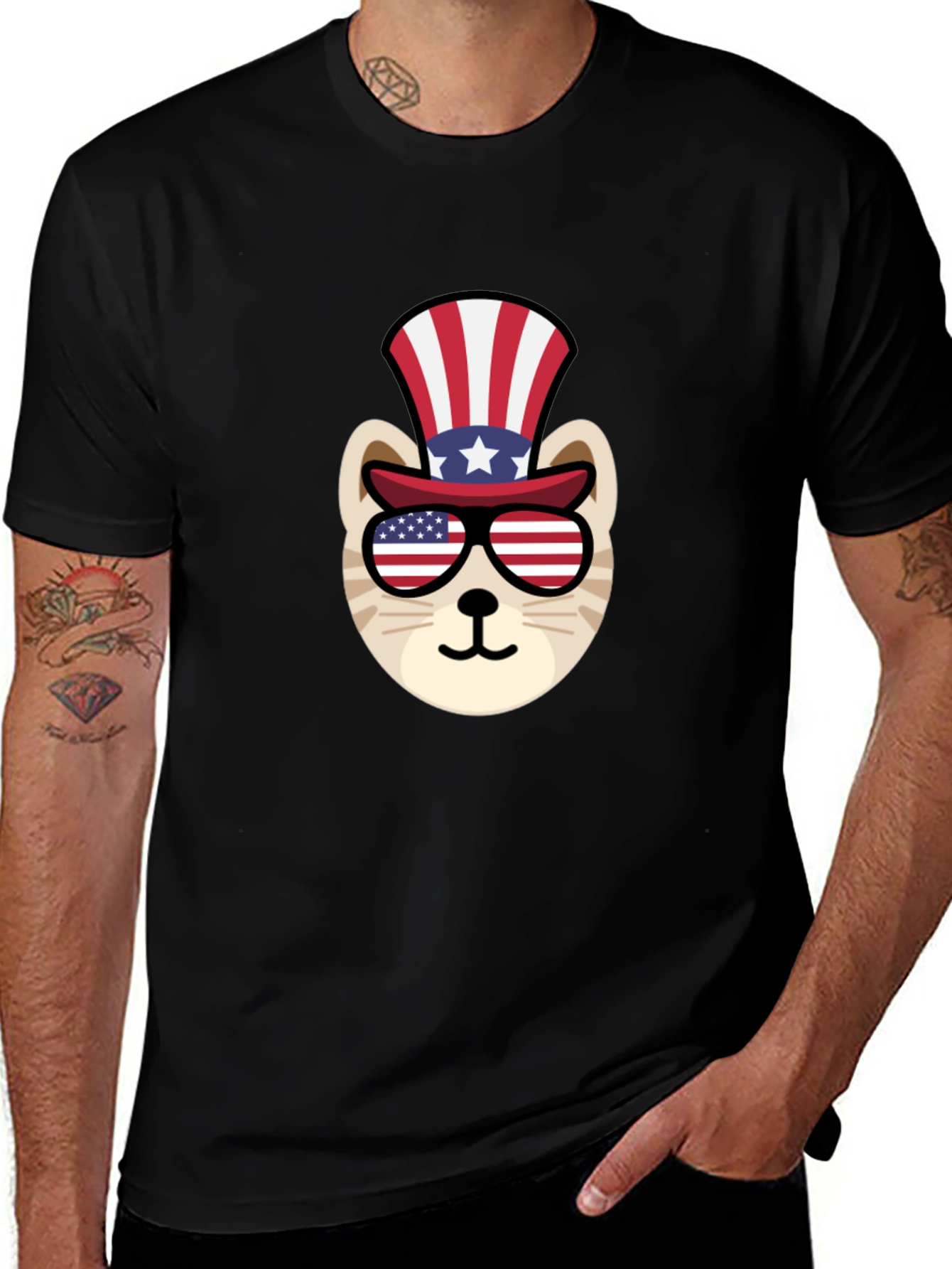 Patriotic Cat T-Shirt - USA Flag Design