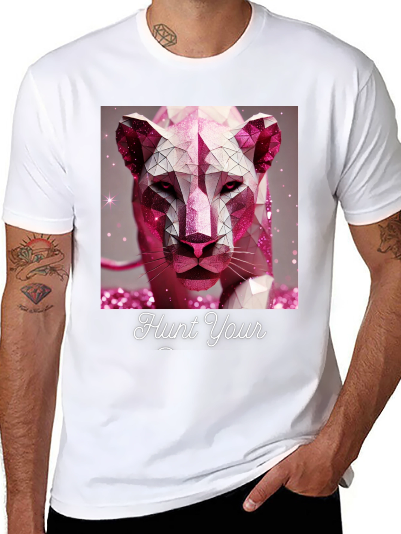 Hunt Your Dreams T-Shirt - Geometric Pink Panther Design