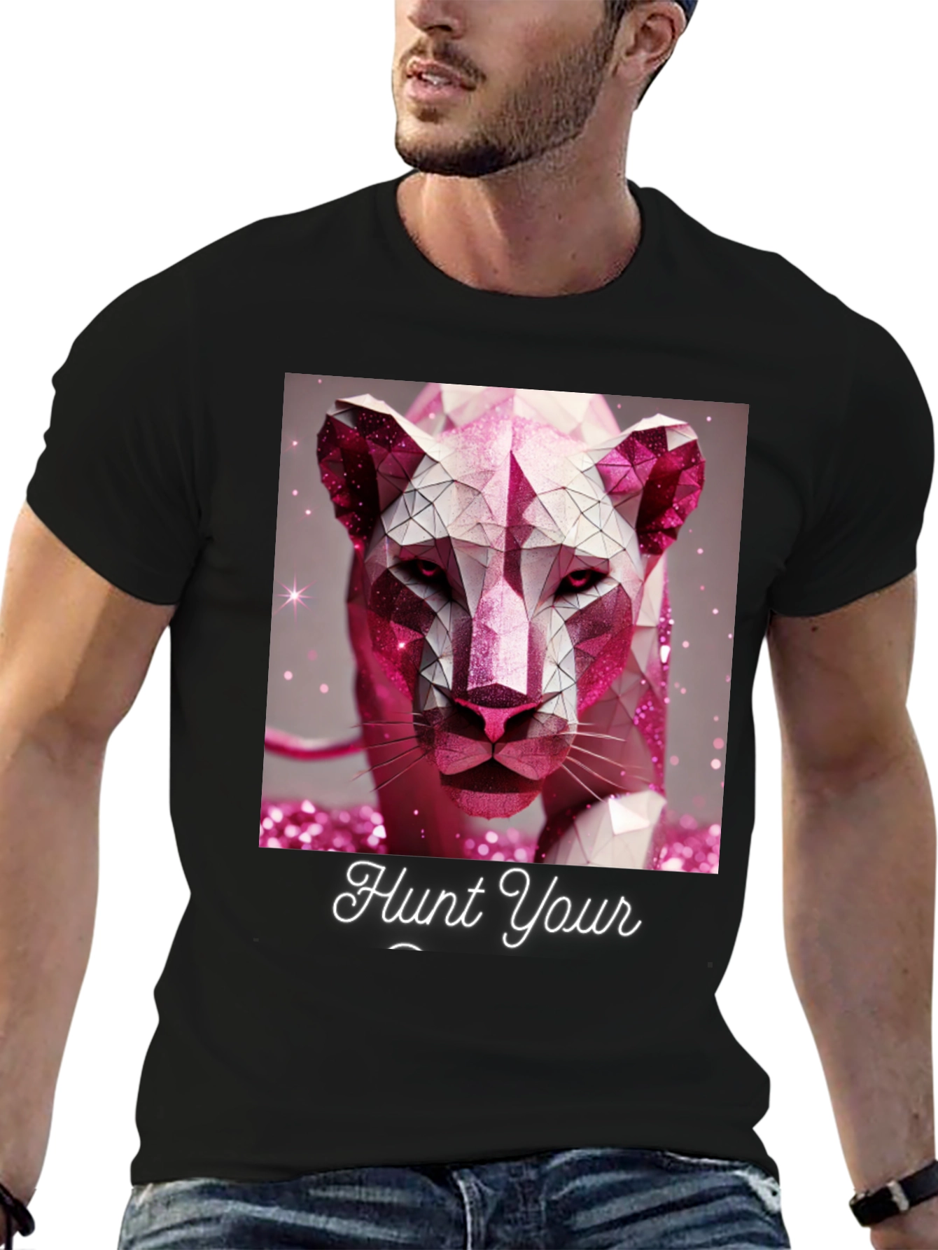 Hunt Your Dreams T-Shirt - Geometric Pink Panther Design