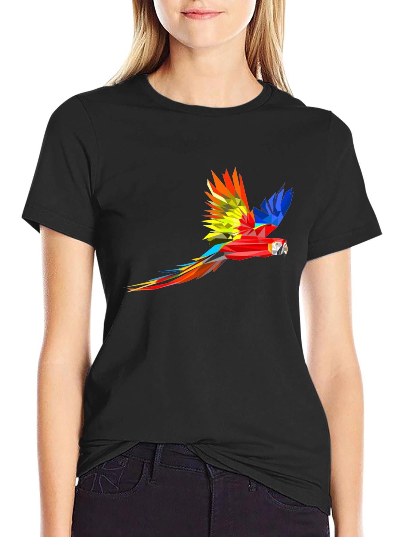Geometric Parrot Graphic Black T-Shirt