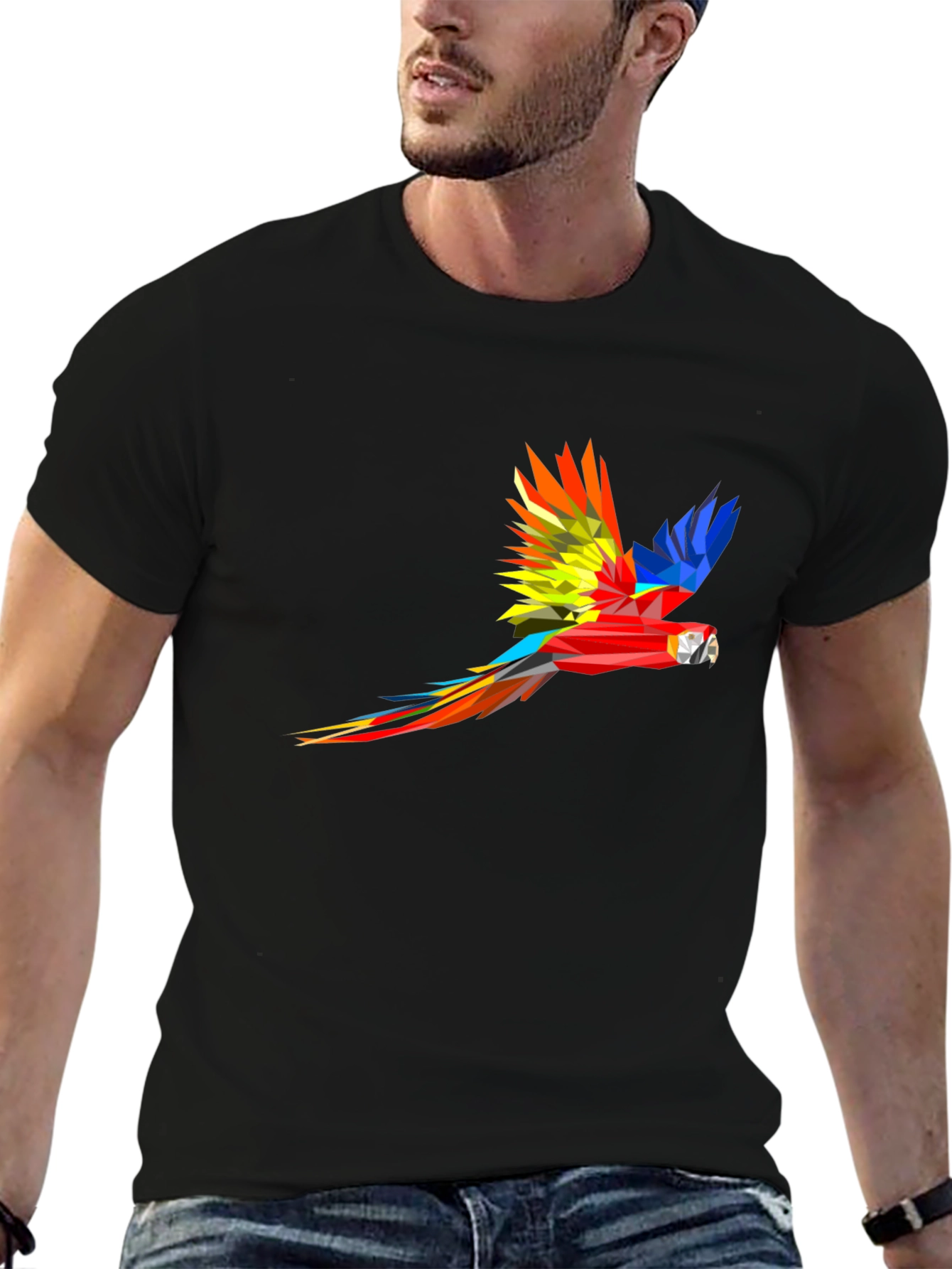 Geometric Parrot Graphic Black T-Shirt
