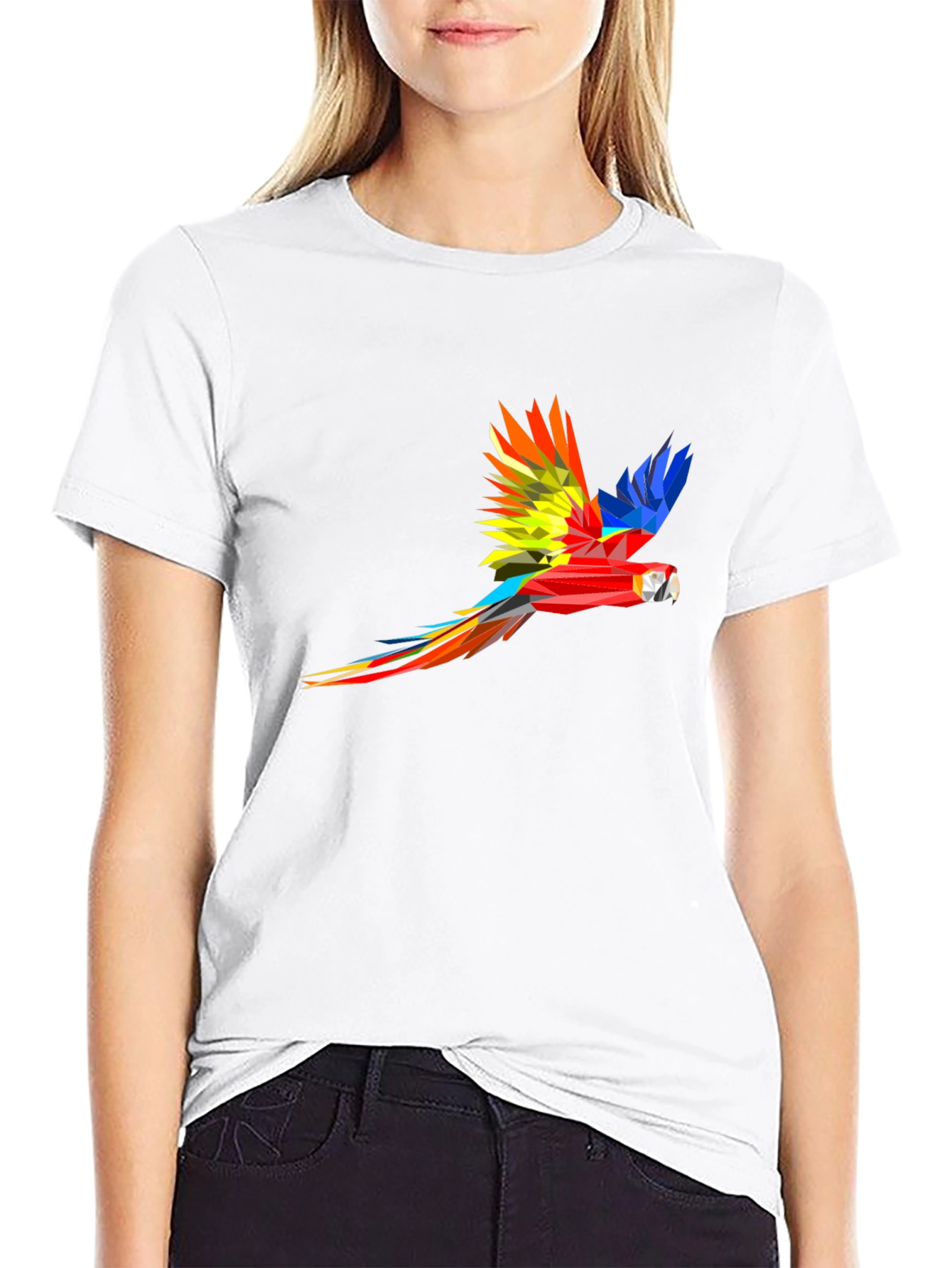 Geometric Parrot Graphic Black T-Shirt