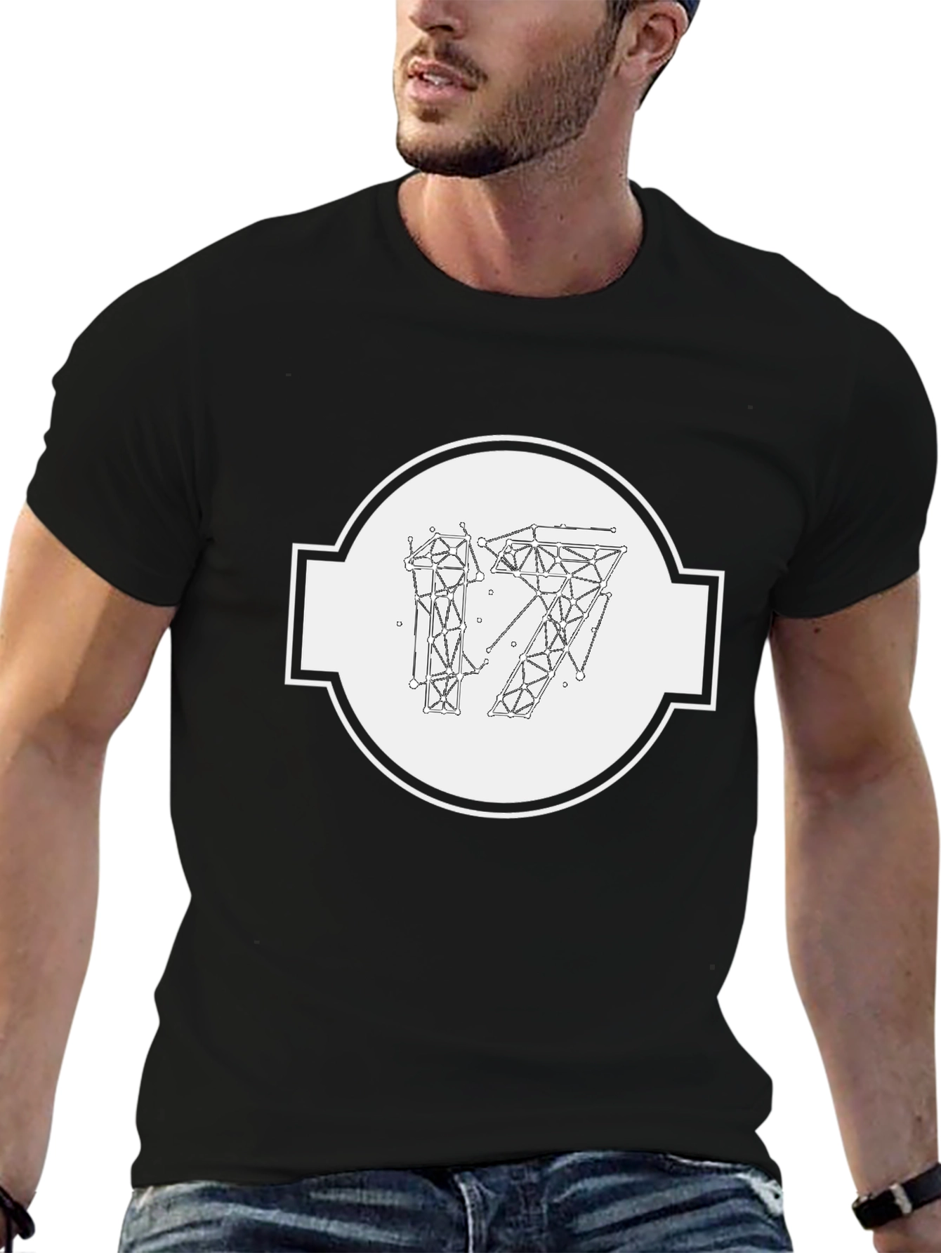 Geometric 17 Graphic Print Black T-Shirt
