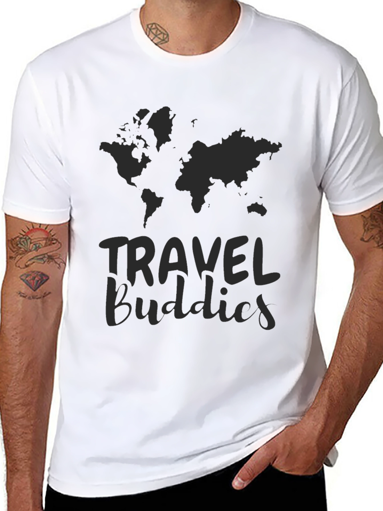 Travel Buddies Black Graphic T-Shirt