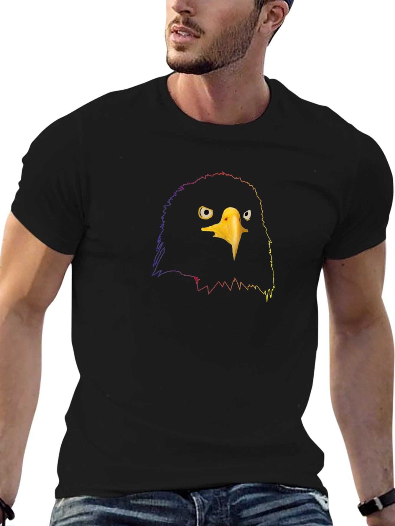 Bold Eagle Graphic Tee - Black Cotton T-Shirt