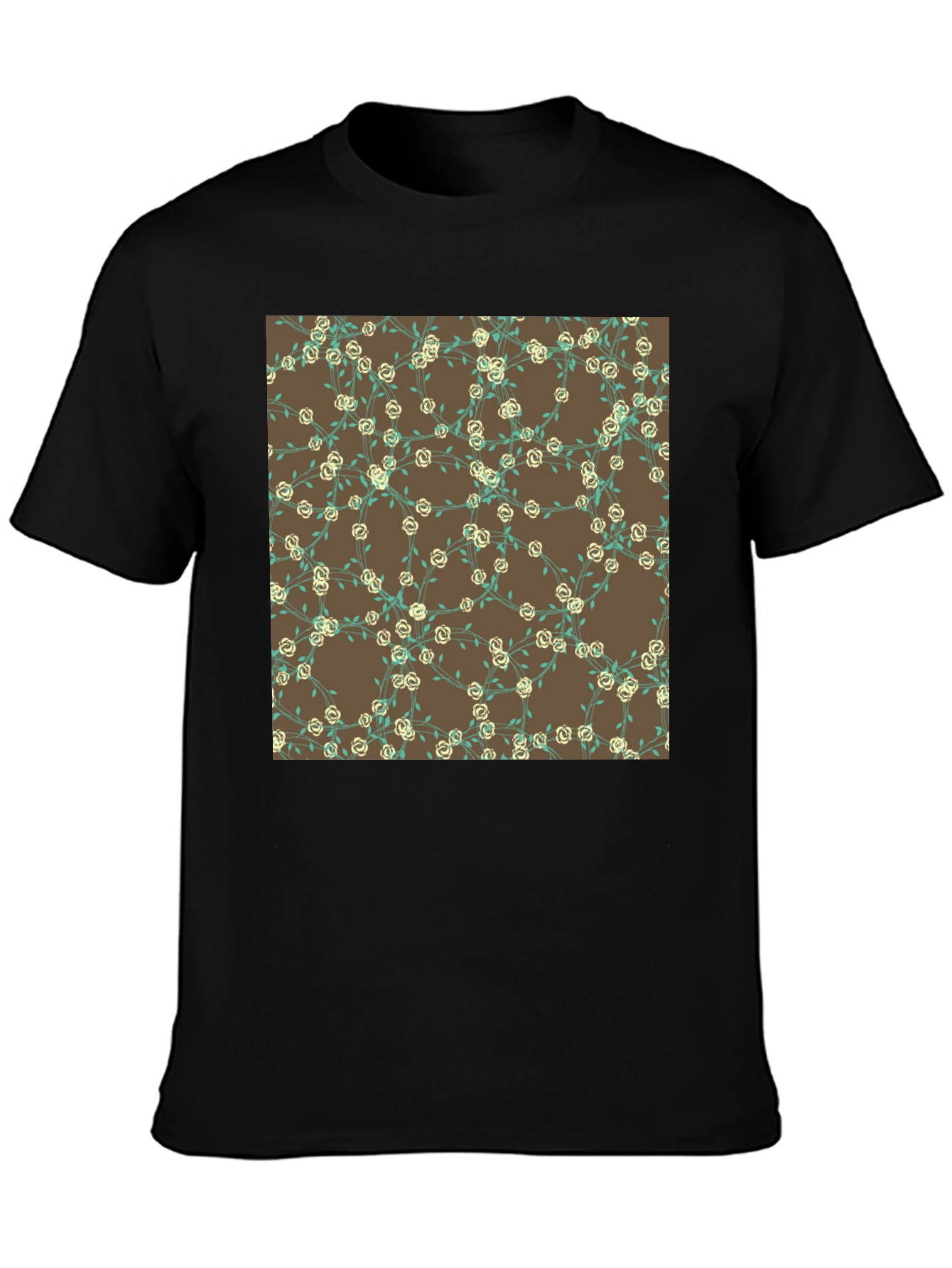 Floral Patterned Black T-Shirt