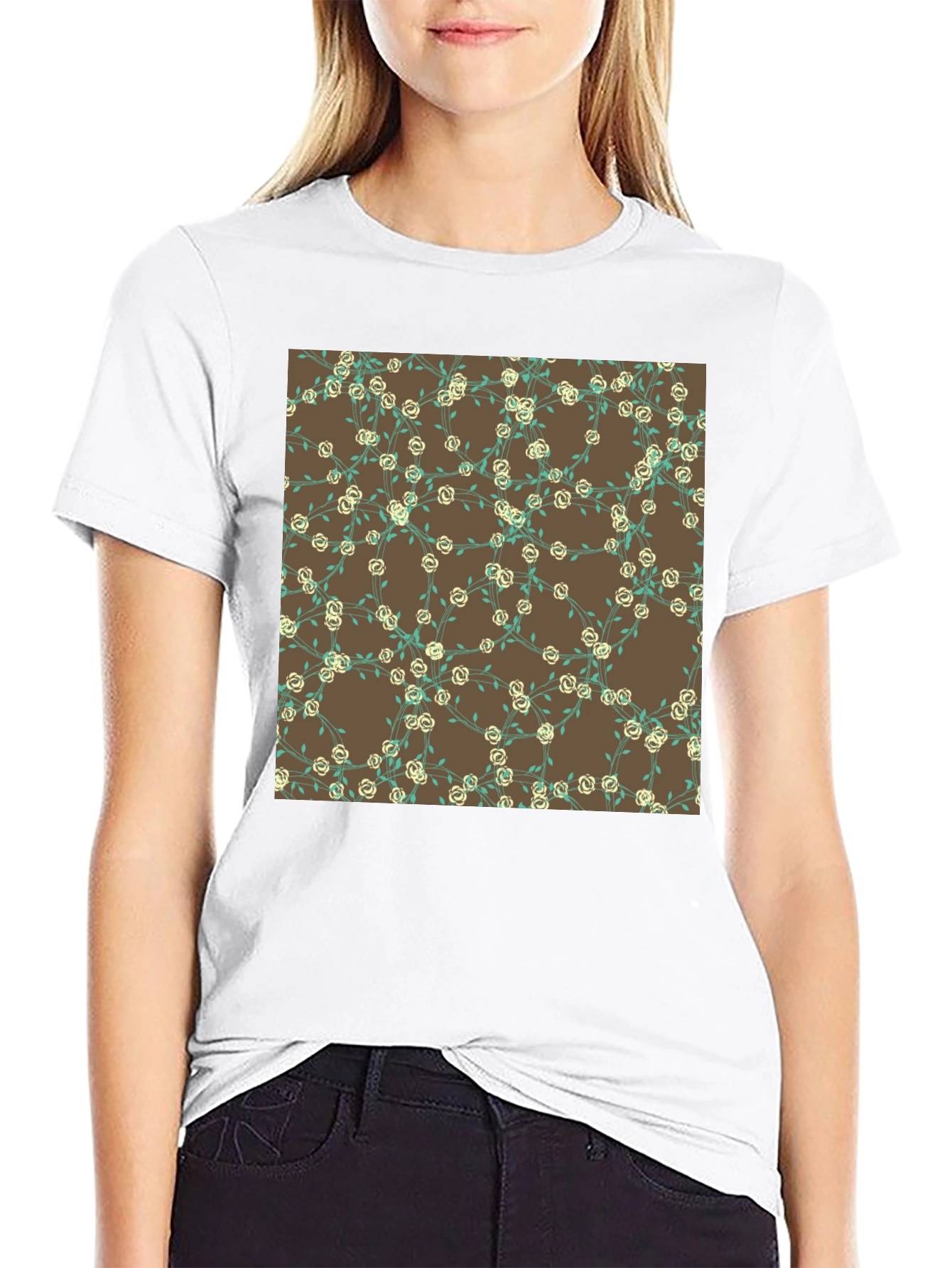 Floral Patterned Black T-Shirt