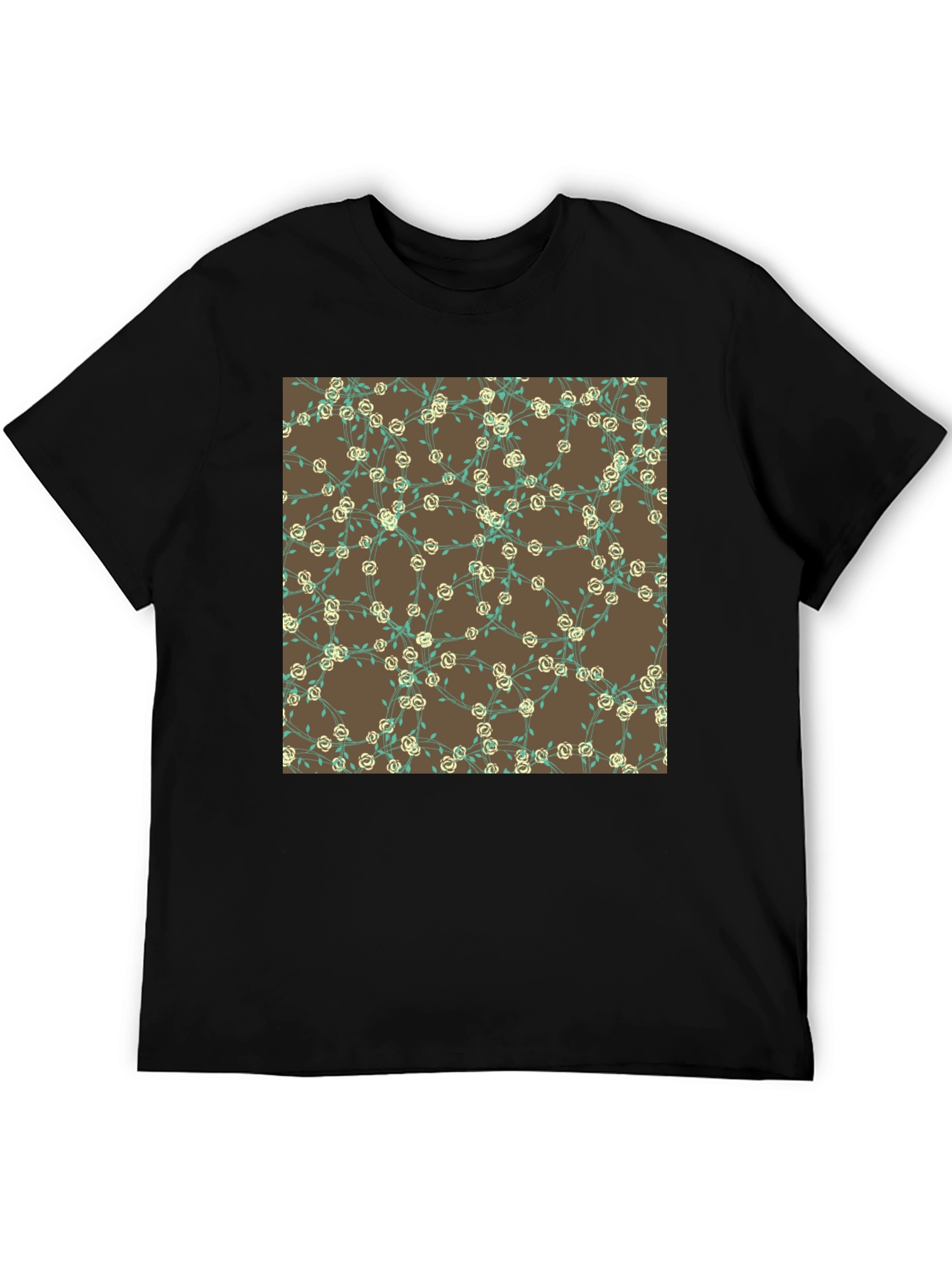 Floral Patterned Black T-Shirt