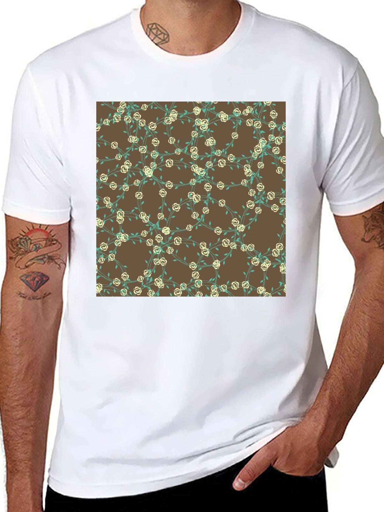 Floral Patterned Black T-Shirt