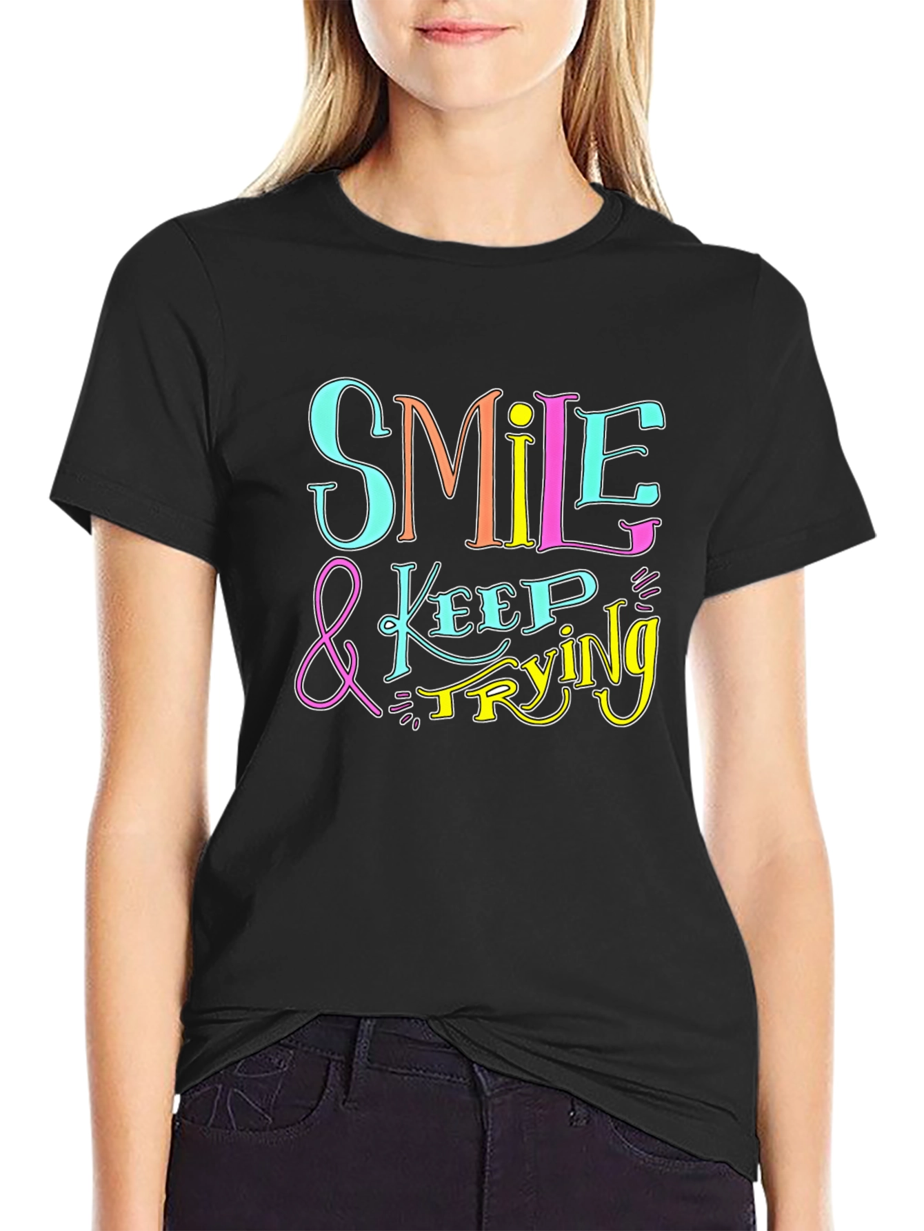 Smile & Keep Trying Black Graphic Tee