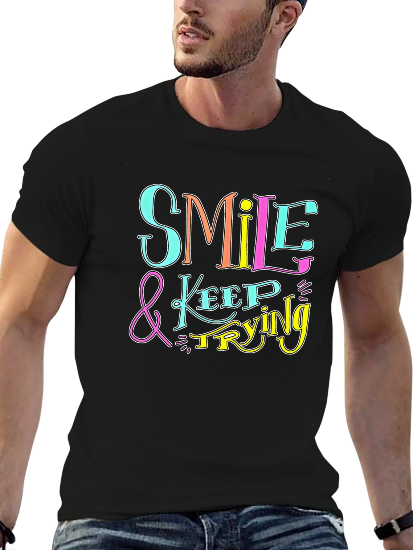 Smile & Keep Trying Black Graphic Tee
